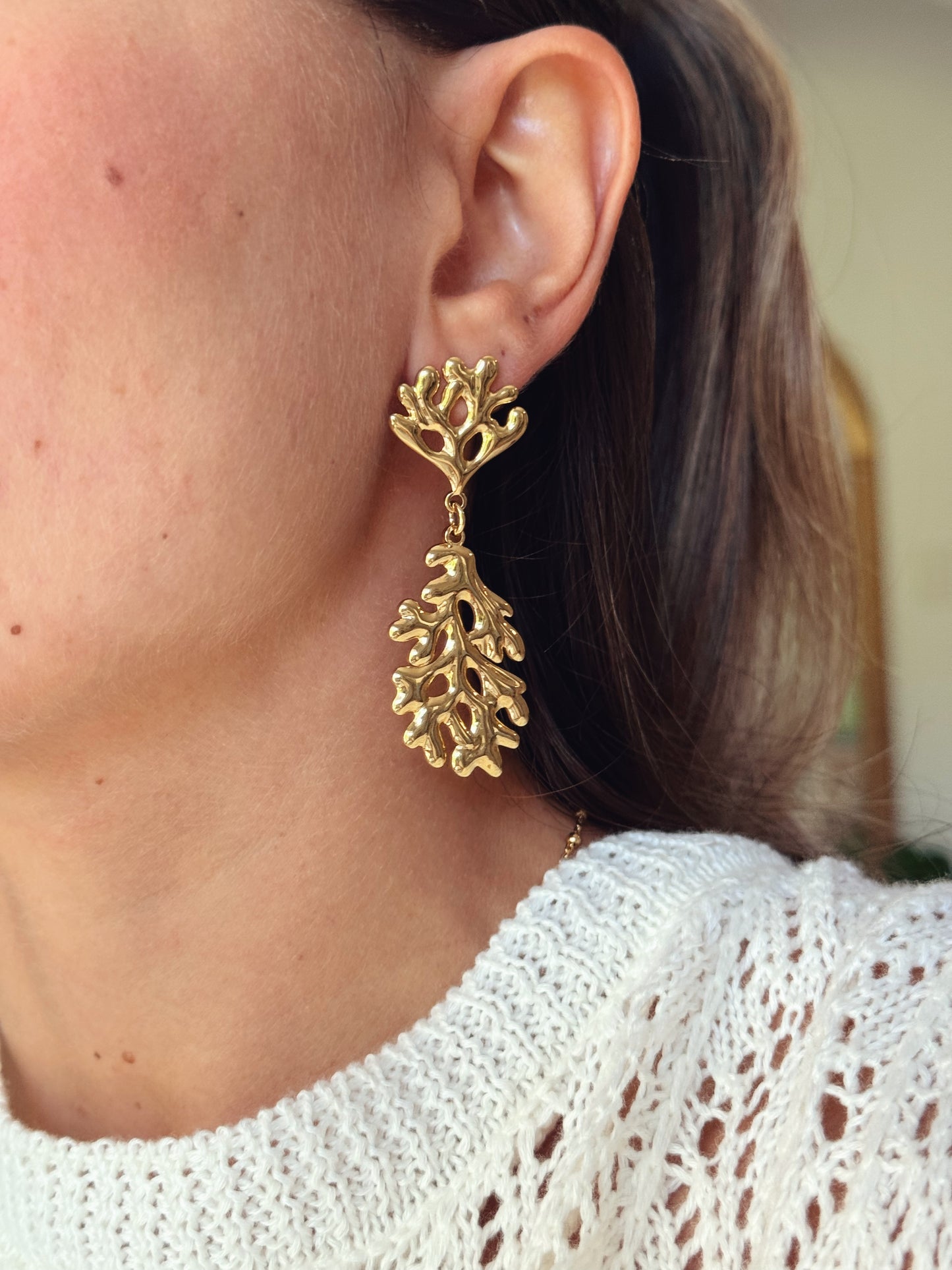 Golden Coral Drop Earrings | Ocean-Inspired Design