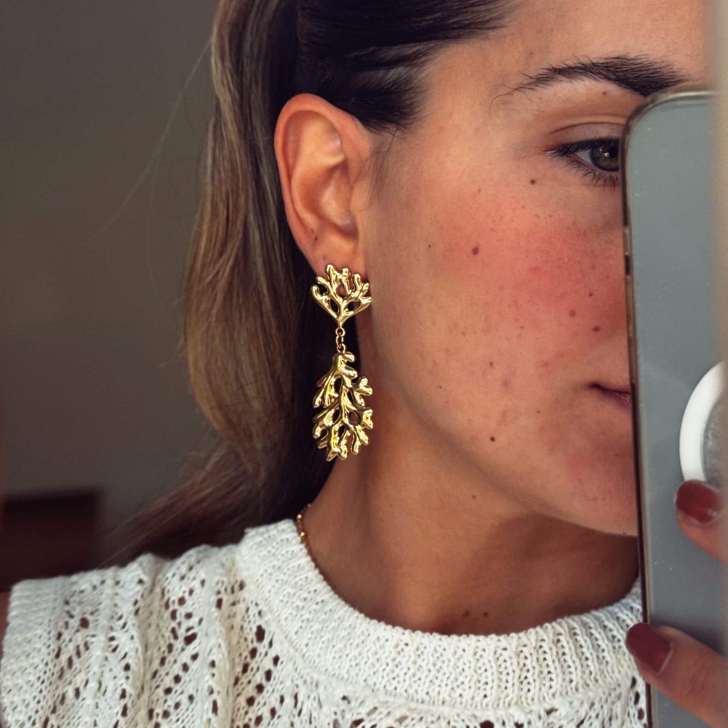 Golden Coral Drop Earrings | Ocean-Inspired Design