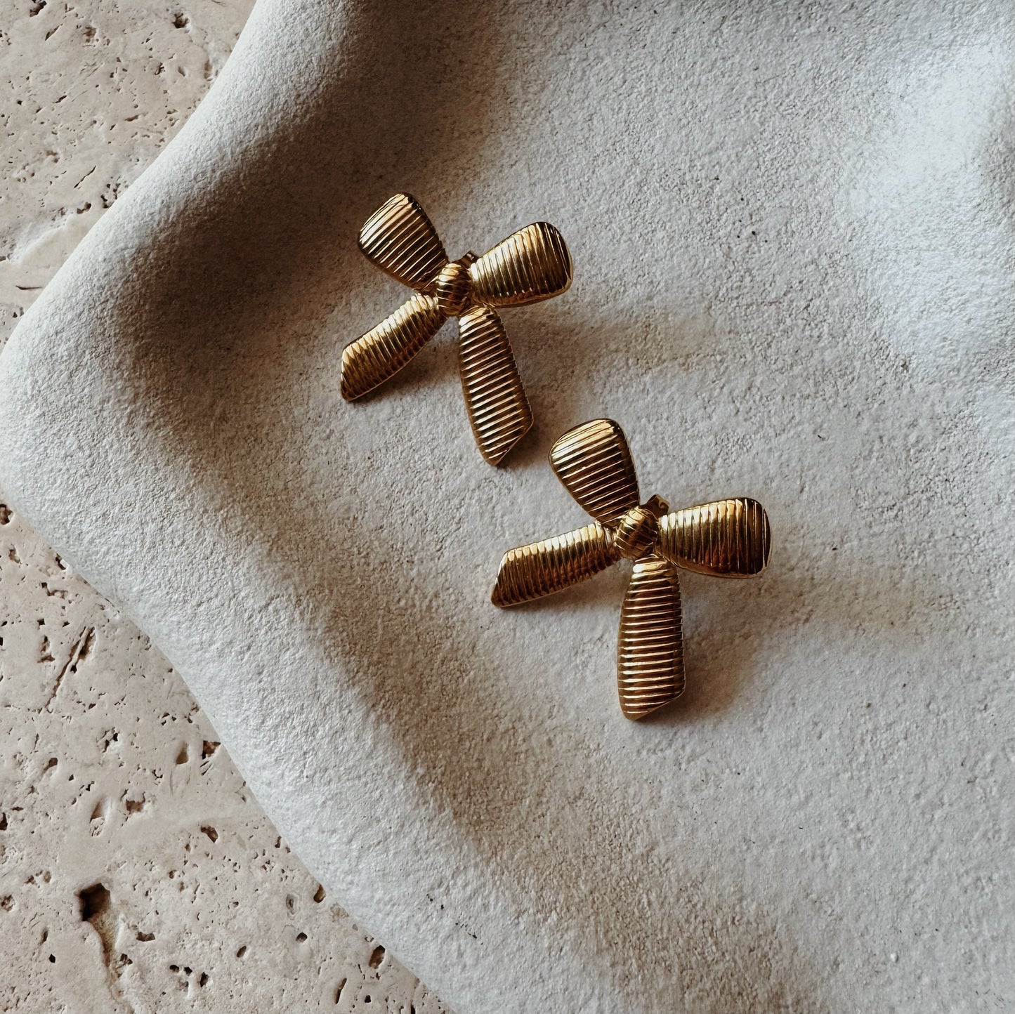 Golden Bow Studs | Textured Ribbon Design