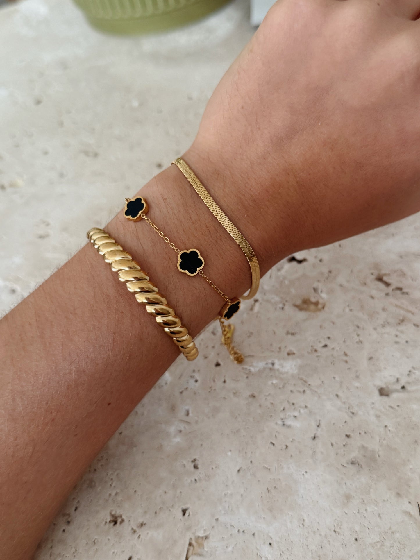 Midnight Bloom Bracelet in Gold | Floral Elegance