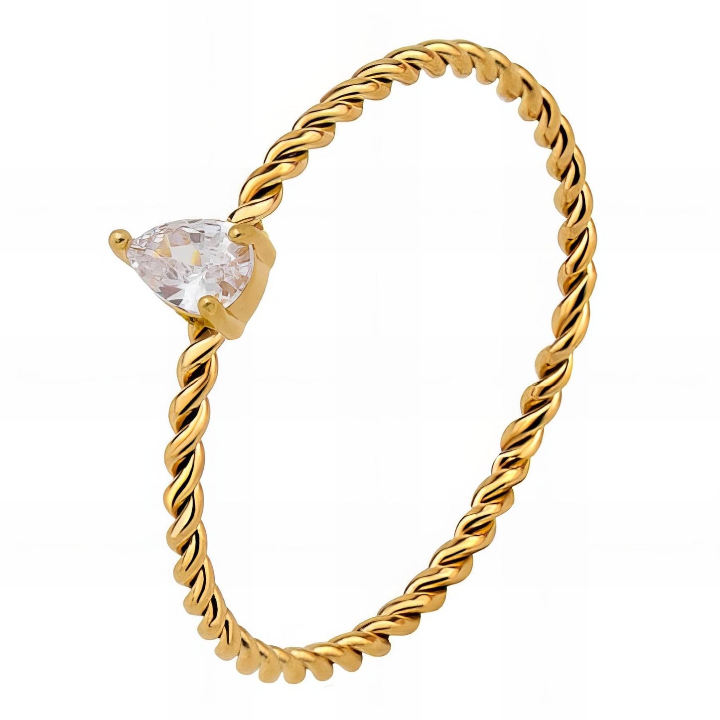 Little Drop Ring - Gold | Twisted Band Cubic Zirconia Ring