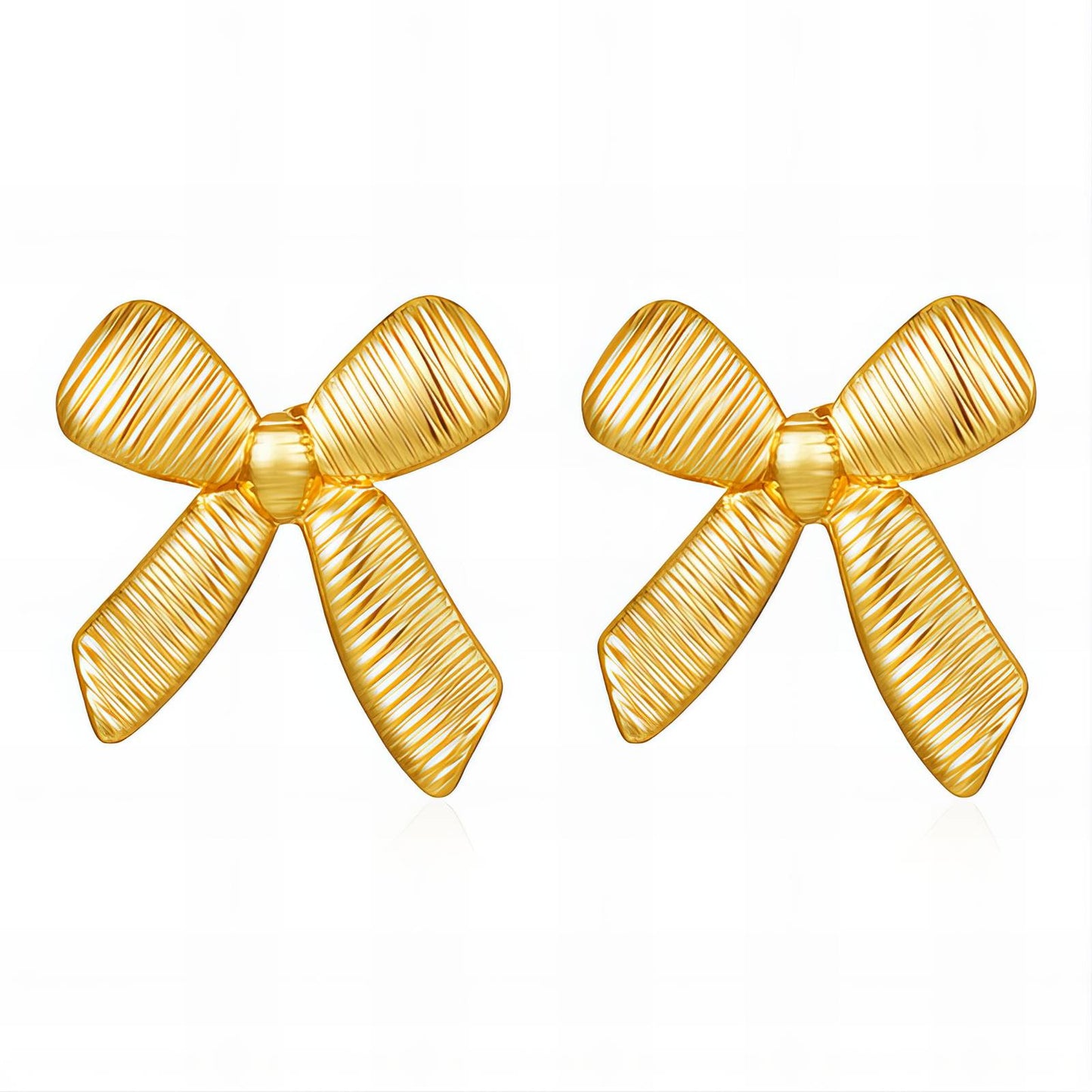 Golden Bow Studs | Textured Ribbon Design