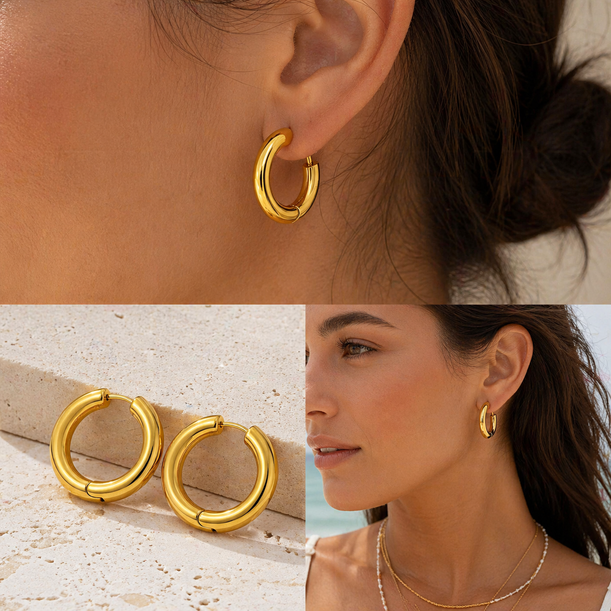 Amanda Hoops – Waterproof Everyday Gold Hoop Earrings