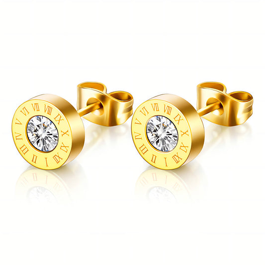 Ophelia Studs – Waterproof Roman Numeral Crystal Earrings