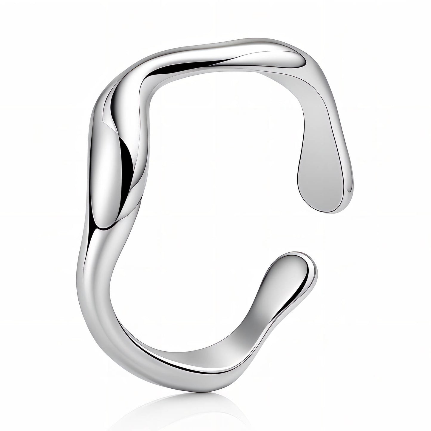 Wave Ring in Silver – Waterproof Minimalist Curved Adjustable Ring