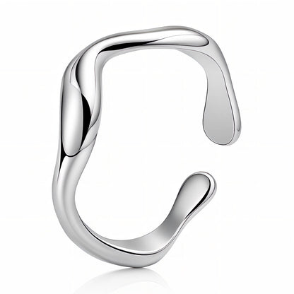 Wave Ring in Silver – Waterproof Minimalist Curved Adjustable Ring
