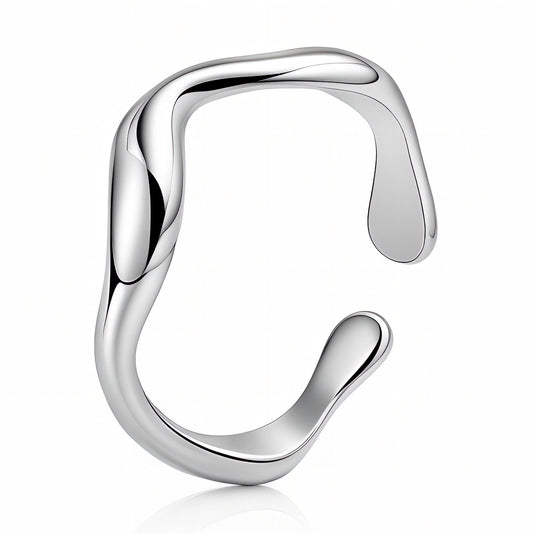 Wave Ring in Silver – Waterproof Minimalist Curved Adjustable Ring