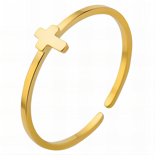 Cross Ring, 18K Gold Plated Steel