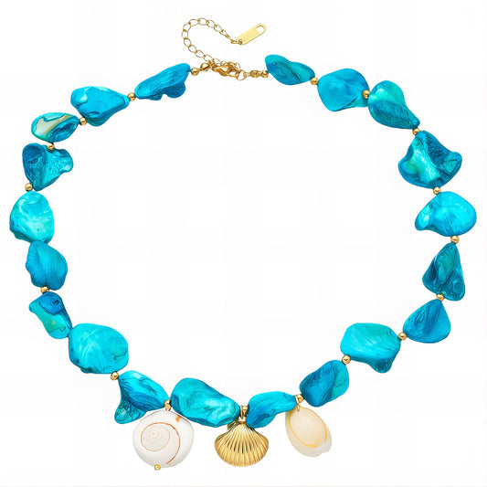 Raye Choker – Statement Blue Stone Shell Necklace