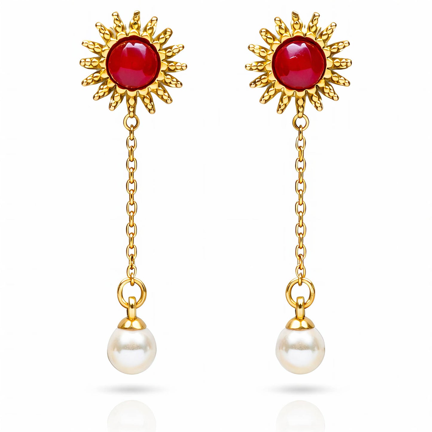 Red Sun Earrings, 18K Gold Plated Steel