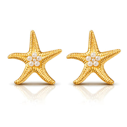 Coralia Earrings – Waterproof Starfish Pearl Stud Earrings