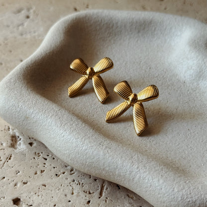 Golden Bow Studs | Textured Ribbon Design