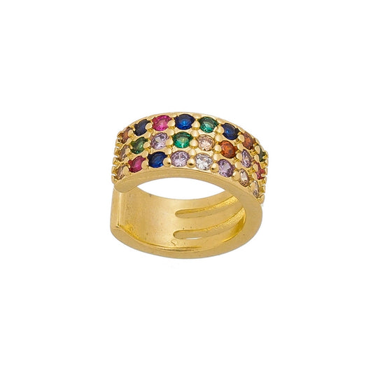 Piercing Fake Triplo Cravejado Colorido - Dourado