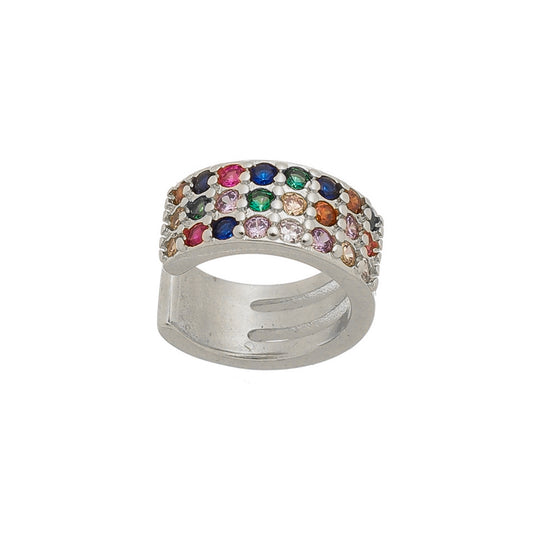 Piercing Fake Triplo Cravejado Colorido - Ródio Branco