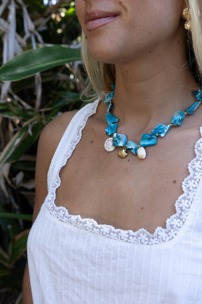 Raye Choker – Statement Blue Stone Shell Necklace