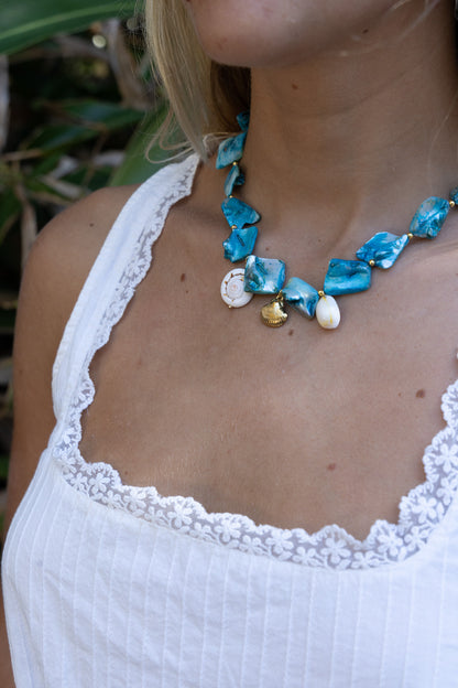 Raye Choker – Statement Blue Stone Shell Necklace